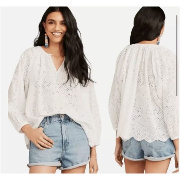 Roller Rabbit Oversized Eyelet Button Front Blouse Size Large - Picture 1 of 5